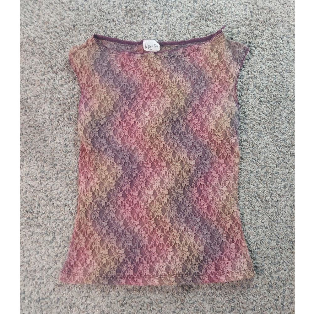 A'gaci Too Floral Lace Sleeveless Top Large Purple Pink Women Y2K T2796B